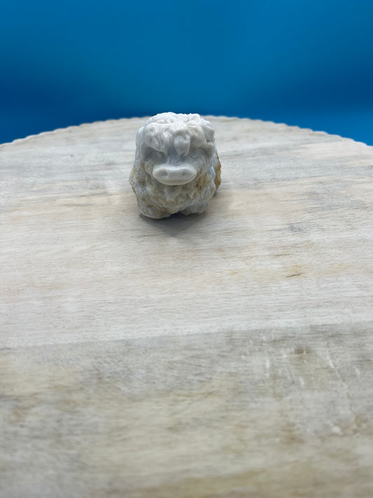 Highland Cow Desk Figurine – White & Brown Swirl | Handmade Cute Desk Decor & Animal Gift